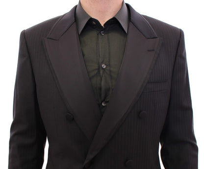  - Elegant Black Striped Wool-Silk Blend Suit