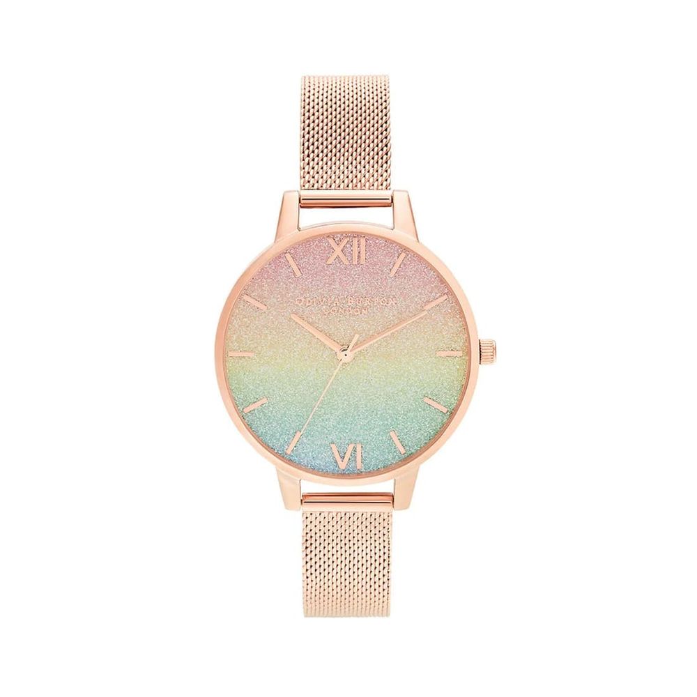 Olivia Burton Women’s Watch, Multicolored Dial, Pink Steel Strap