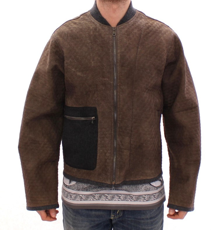  - Elegant Leather & Wool Blend Jacket