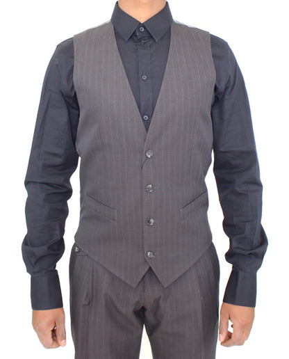  - Elegant Gray Striped Dress Vest