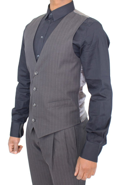  - Elegant Gray Striped Dress Vest