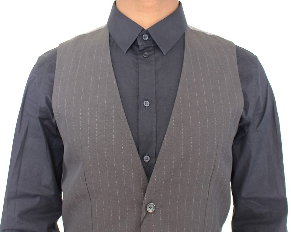  - Elegant Gray Striped Dress Vest