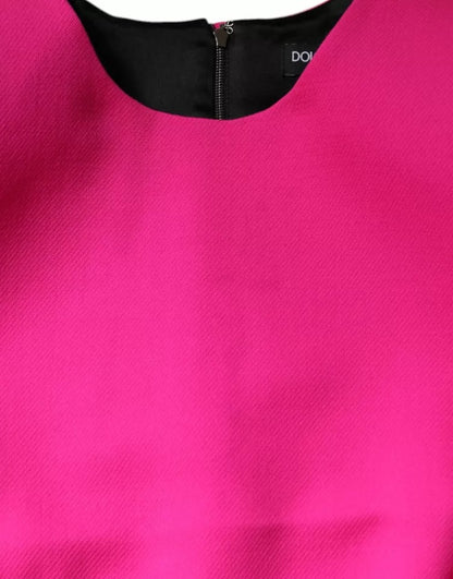 Dolce & Gabbana Pink Fuchsia Sleeveless Bodycon Mini Dress with Satin Trim – Made in Italy