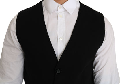  - Sleek Black Cotton Formal Vest