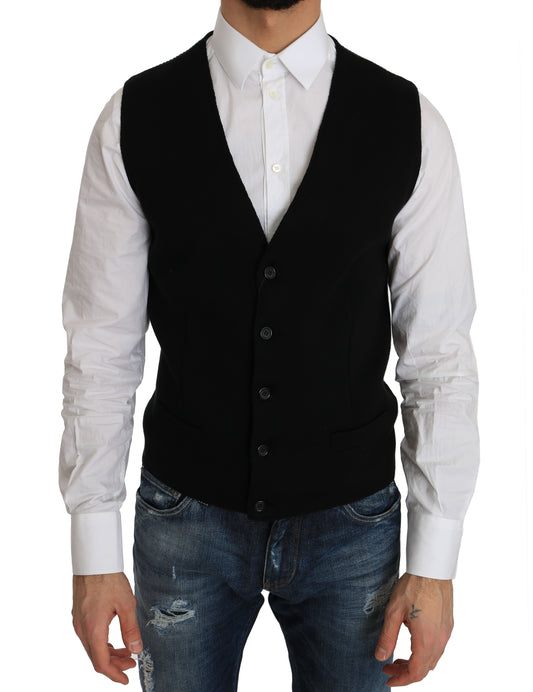  - Sleek Black Cotton Formal Vest