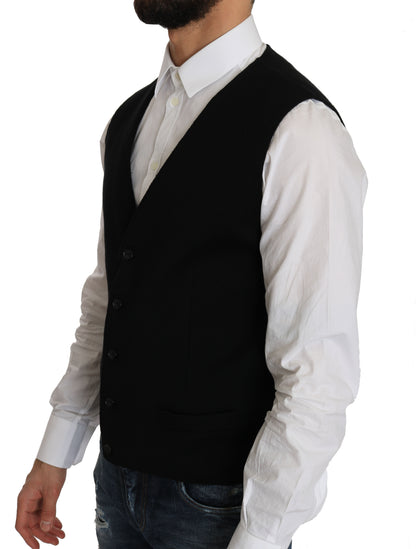  - Sleek Black Cotton Formal Vest