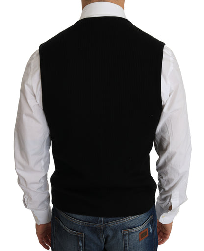  - Sleek Black Cotton Formal Vest