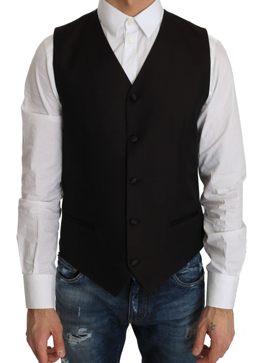  - Elegant Black Silk Blend Formal Vest