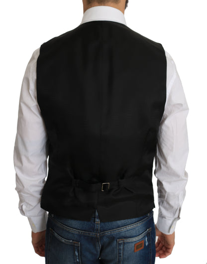  - Elegant Black Silk Blend Formal Vest