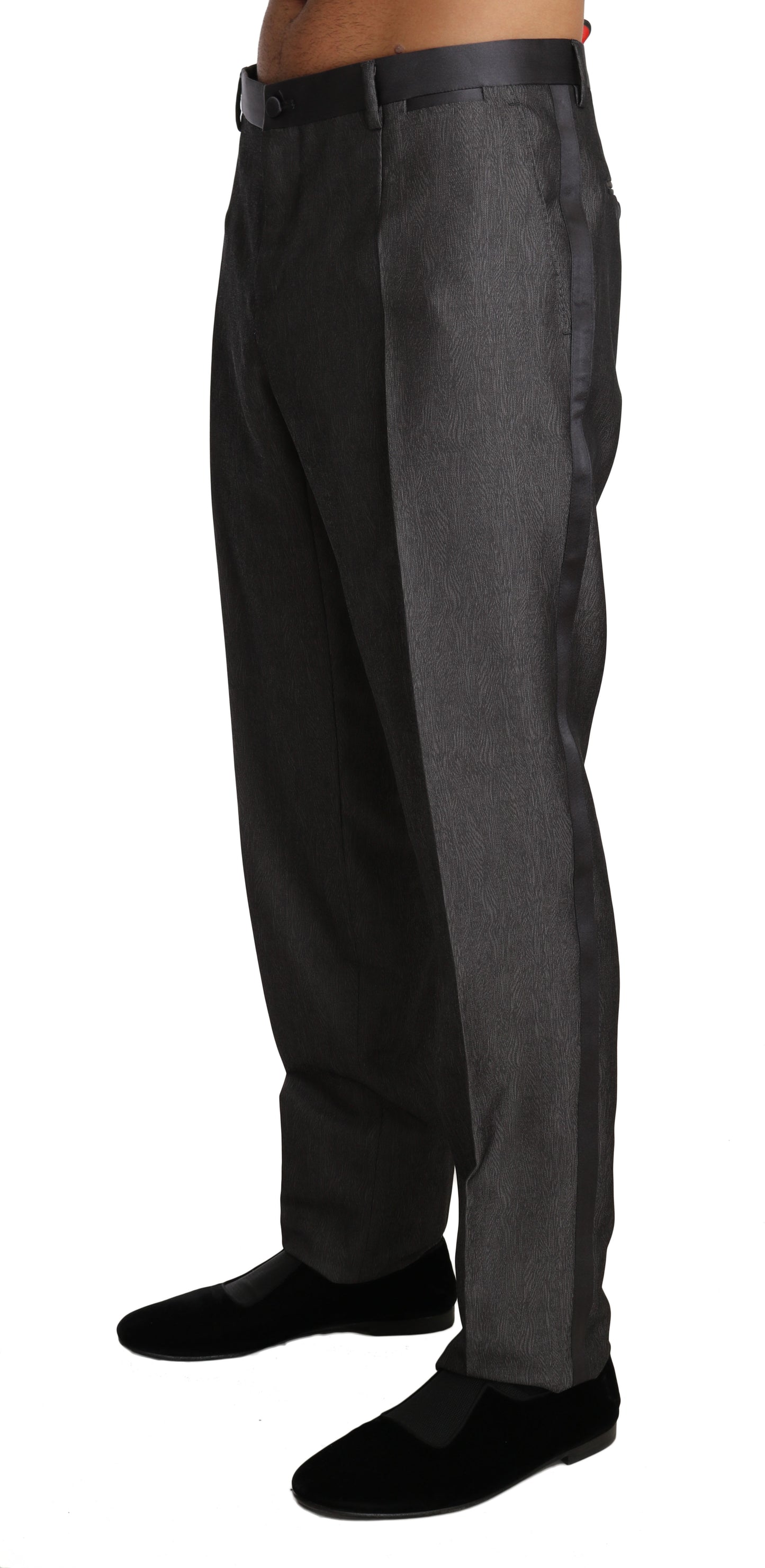  - Elegant Patterned Gray Wool Blend Trousers