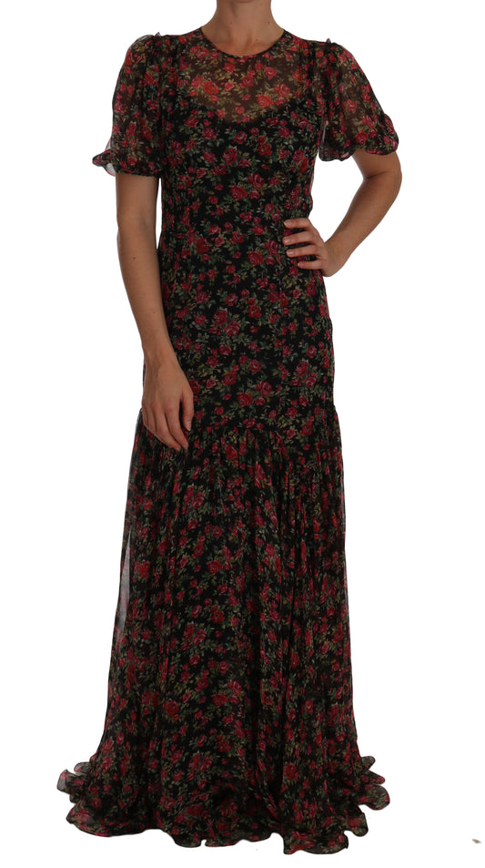  - Elegant Floral A-Line Silk Dress