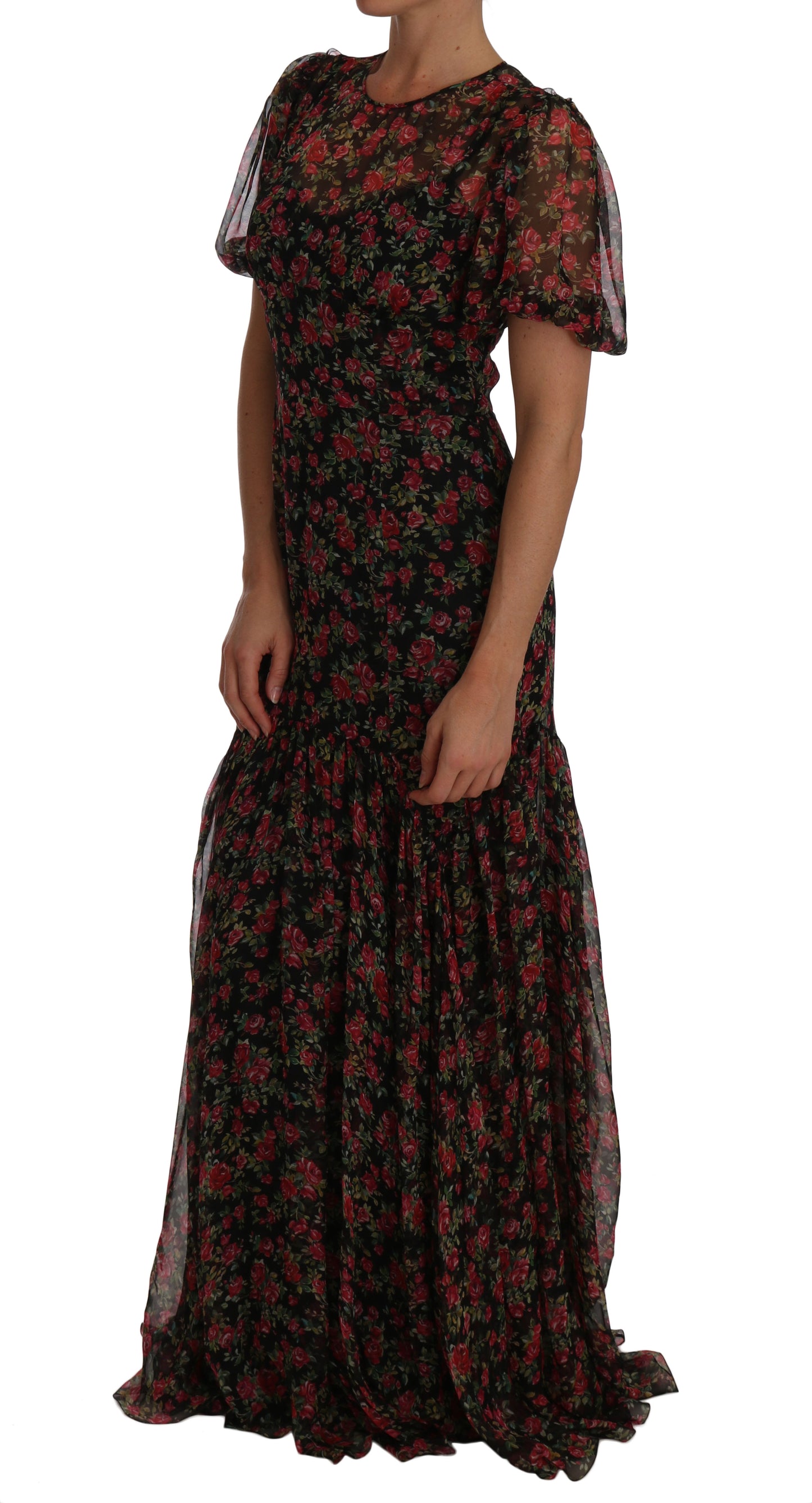  - Elegant Floral A-Line Silk Dress