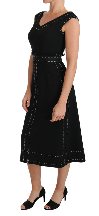  - Elegant Black Sheath Wool Dress