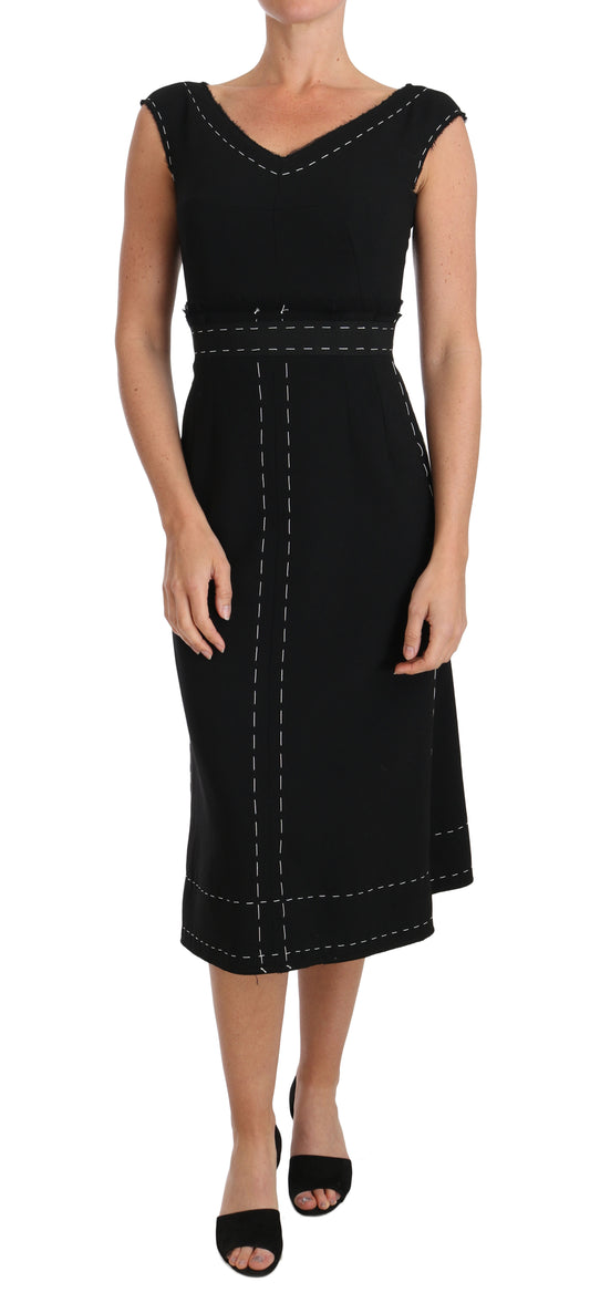  - Elegant Black Sheath Wool Dress