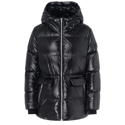 Moose Knuckles Shiny Black Hooded Puffer Jacket