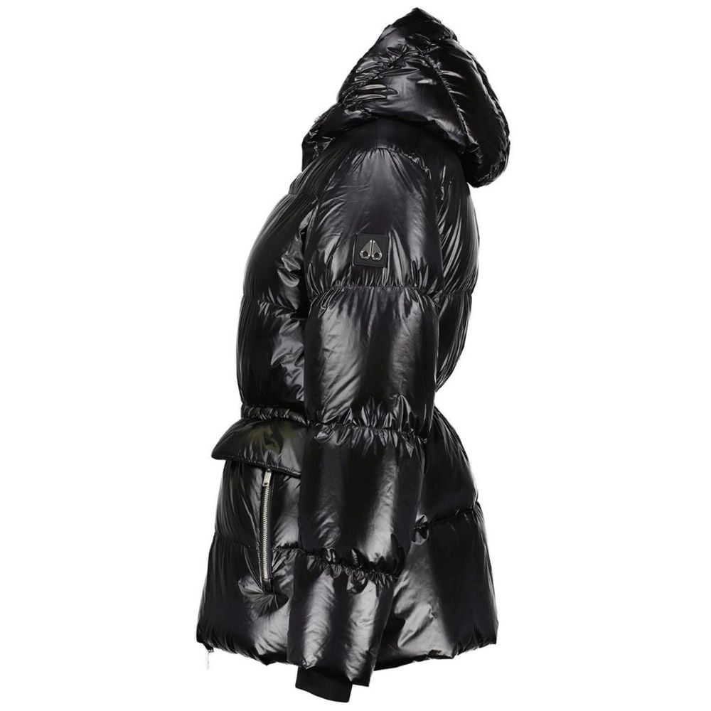 Moose Knuckles Shiny Black Hooded Puffer Jacket