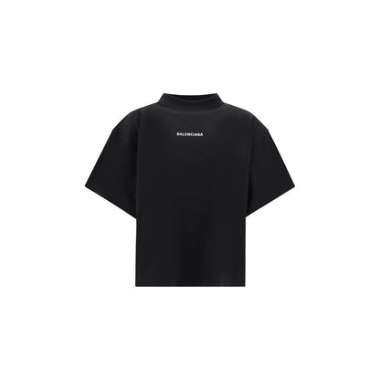 Balenciaga - Women's Black T-shirt with White Logo – Bold Branding with Crew Neck Design