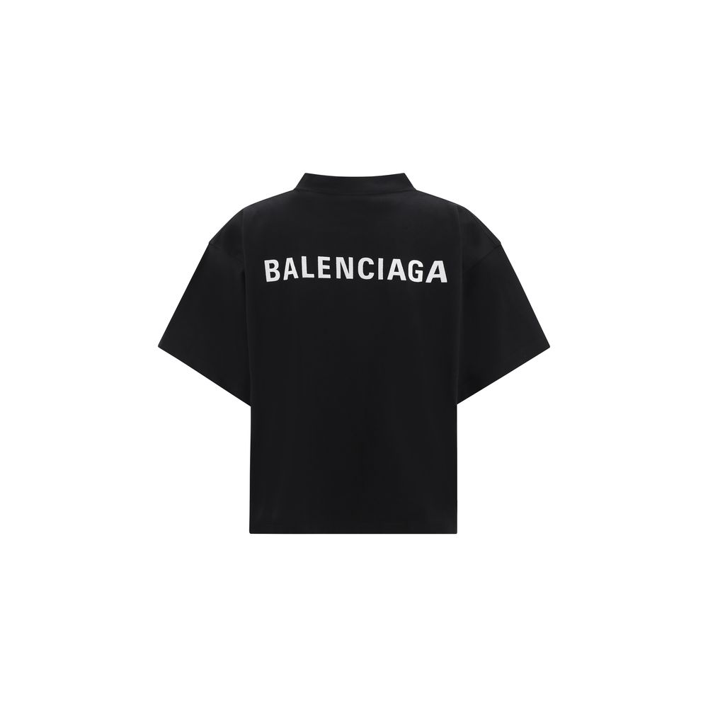 Balenciaga - Women's Black T-shirt with White Logo – Bold Branding with Crew Neck Design