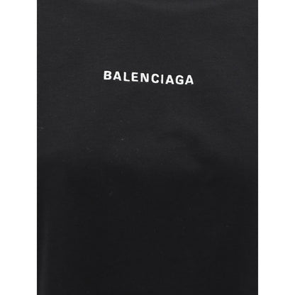 Balenciaga - Women's Black T-shirt with White Logo – Bold Branding with Crew Neck Design