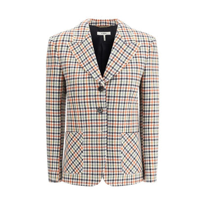 Chloé Virgin Wool Blazer Jacket in Check Pattern with Peaked Lapels