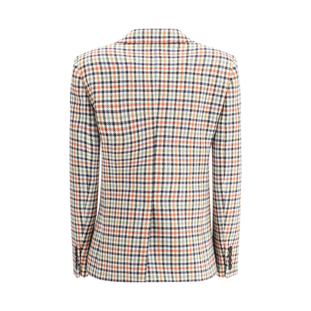 Chloé Virgin Wool Blazer Jacket in Check Pattern with Peaked Lapels