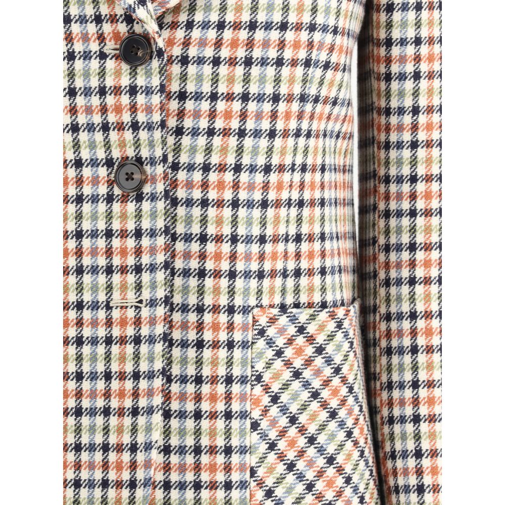 Chloé Virgin Wool Blazer Jacket in Check Pattern with Peaked Lapels