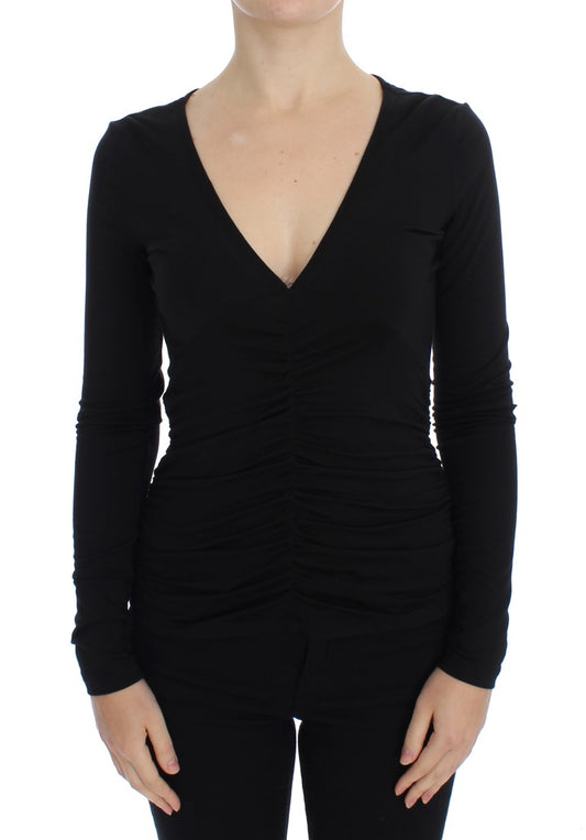  - Elegant V-Neck Black Viscose Blend Sweater