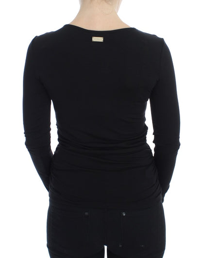  - Elegant V-Neck Black Viscose Blend Sweater