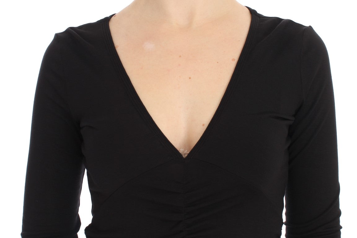  - Elegant V-Neck Black Viscose Blend Sweater