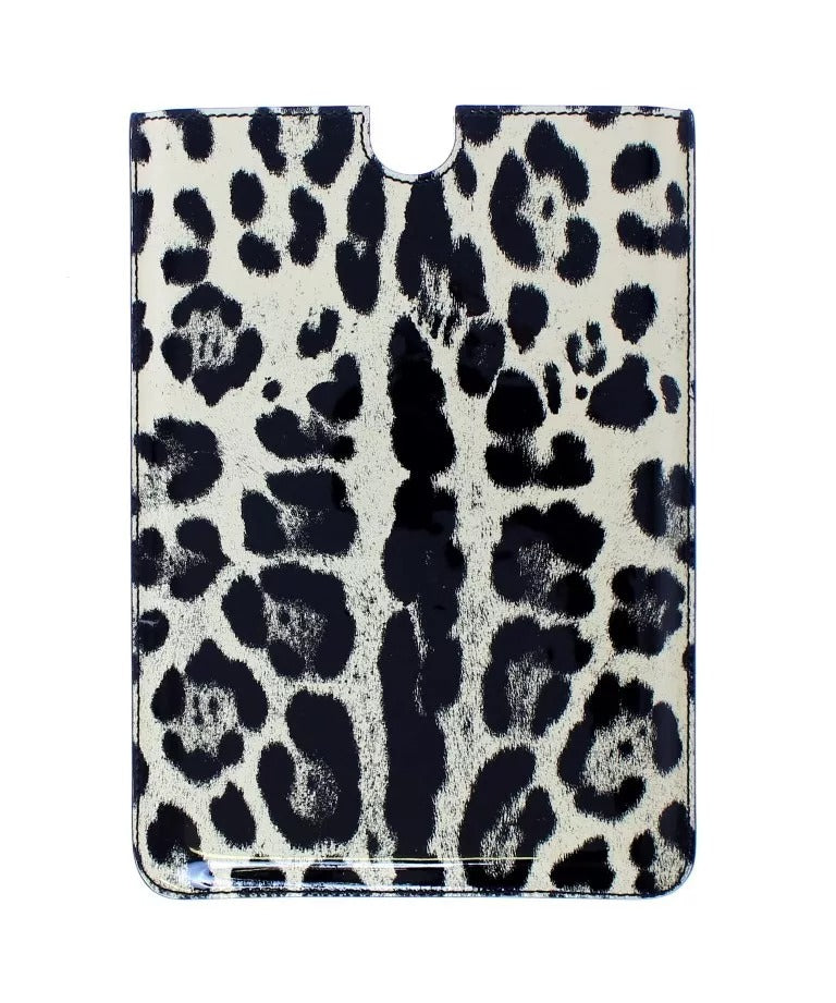  - Dolce & Gabbana White Leopard Pattern Leather eBook Cover Tablet Case