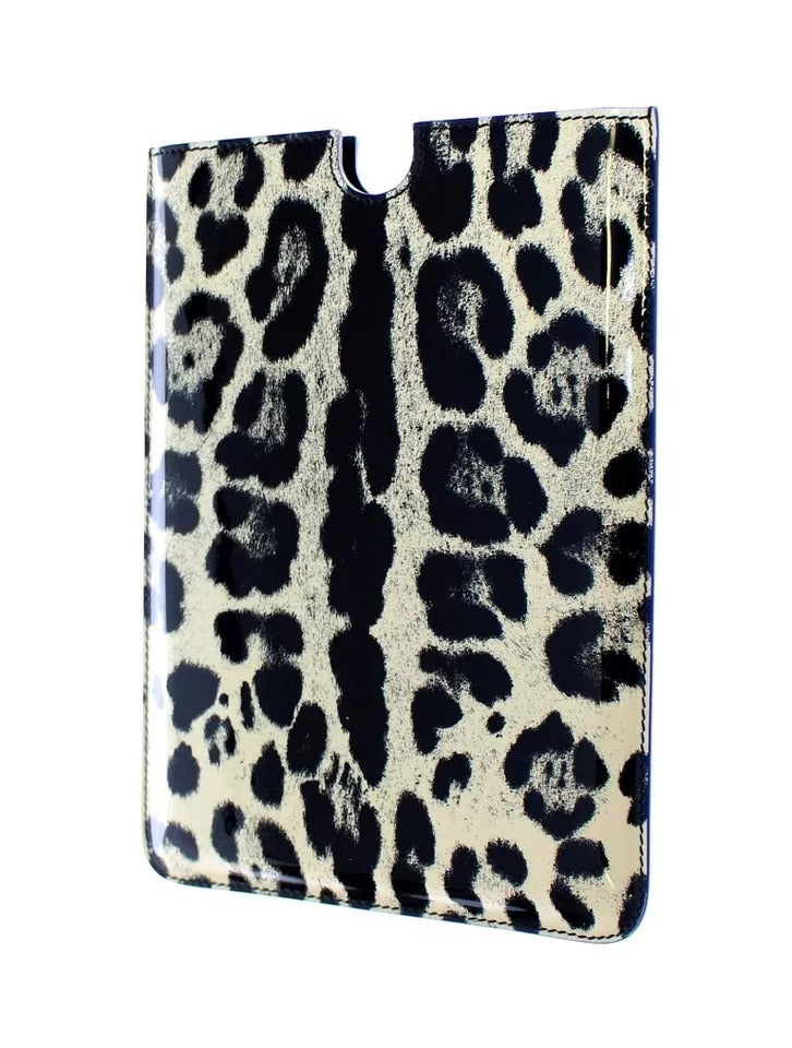  - Dolce & Gabbana White Leopard Pattern Leather eBook Cover Tablet Case