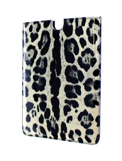  - Dolce & Gabbana White Leopard Pattern Leather eBook Cover Tablet Case