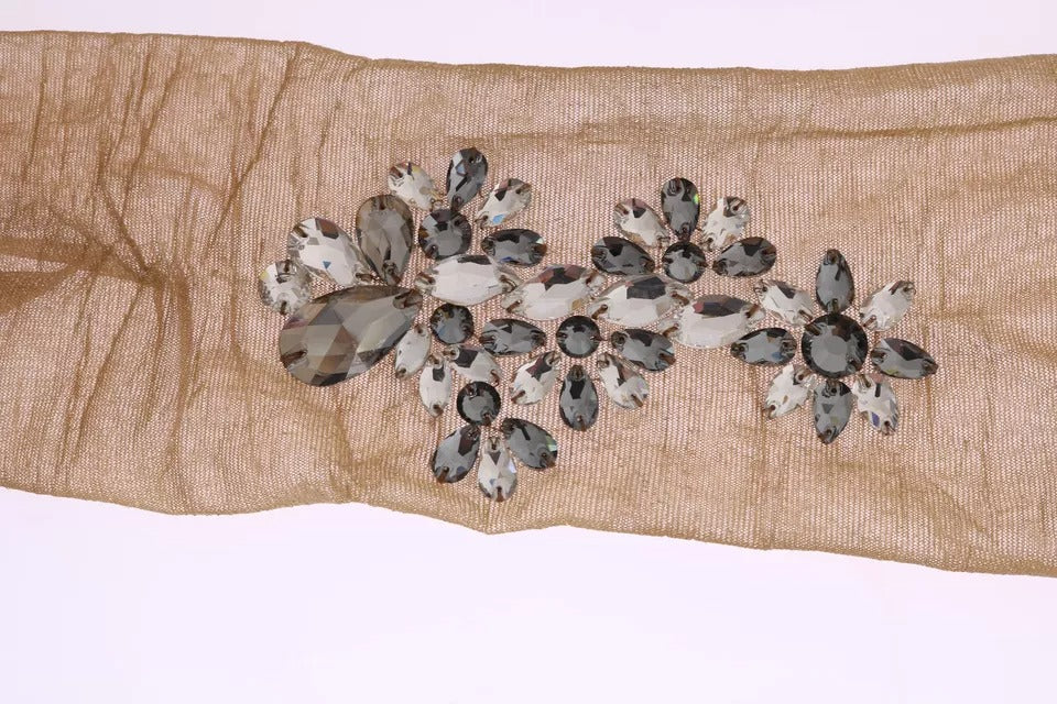 Dolce & Gabbana Gold Crystal-Embellished Floral Stockings – Made in Italy