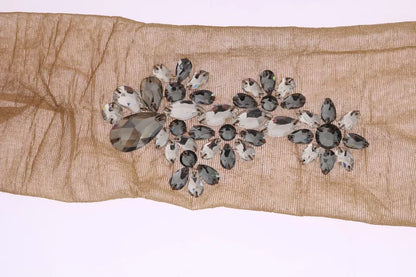 Dolce & Gabbana Gold Crystal-Embellished Floral Stockings – Made in Italy