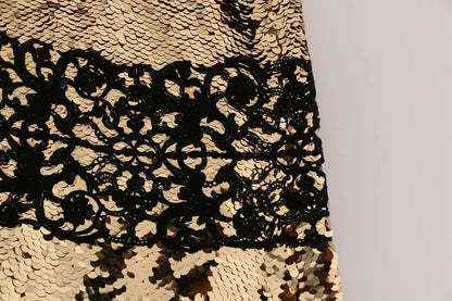 Dolce & Gabbana Gold Strapless Sequin Embellished Lace Dress