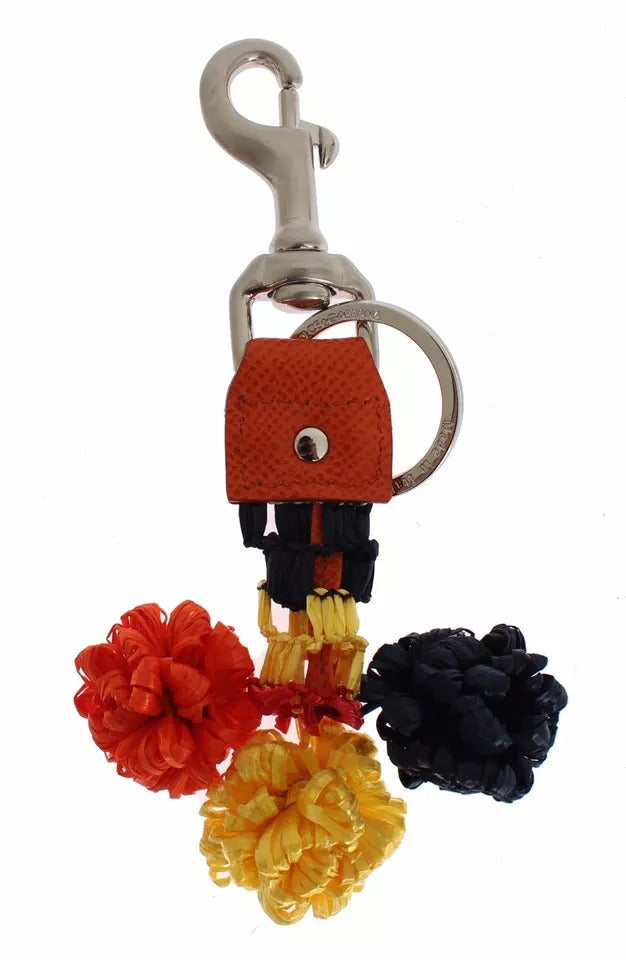 Dolce & Gabbana Red & Yellow Raffia Leather Keyring – SICILY Clasp Keychain – Authentic