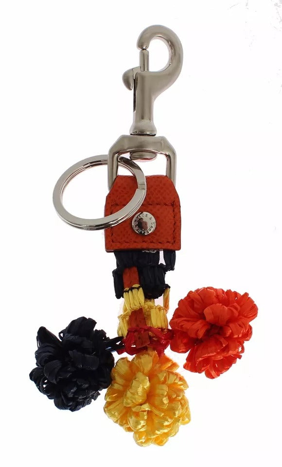 Dolce & Gabbana Red & Yellow Raffia Leather Keyring – SICILY Clasp Keychain – Authentic
