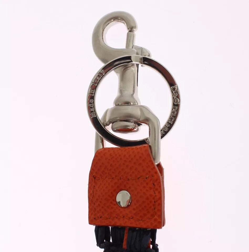 Dolce & Gabbana Red & Yellow Raffia Leather Keyring – SICILY Clasp Keychain – Authentic