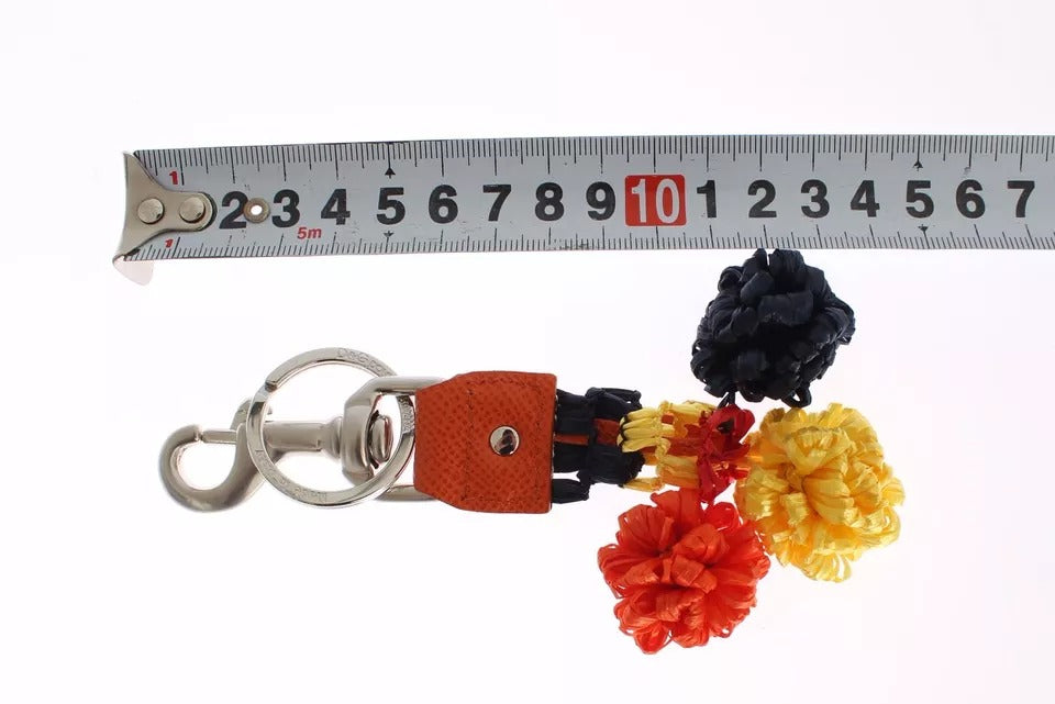 Dolce & Gabbana Red & Yellow Raffia Leather Keyring – SICILY Clasp Keychain – Authentic