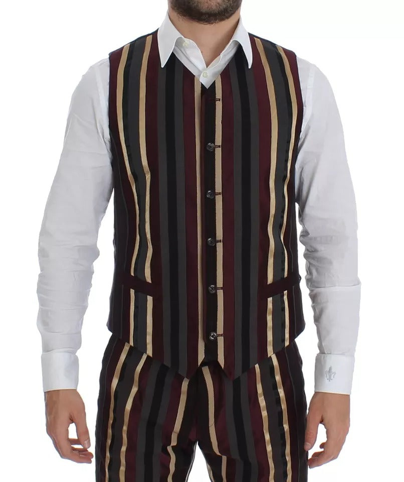 Dolce & Gabbana Multicolor Striped Runway 3-Piece Slim Fit Vest Suit