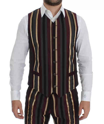 Dolce & Gabbana Multicolor Striped Runway 3-Piece Slim Fit Vest Suit