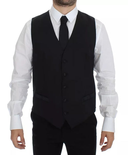 Dolce & Gabbana Men's Black Wool & Silk Blend Waistcoat