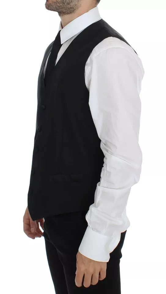 Dolce & Gabbana Men's Black Wool & Silk Blend Waistcoat