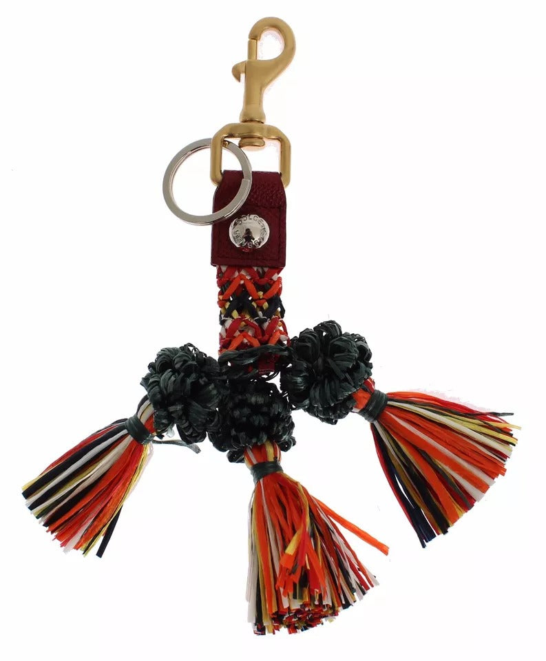 Dolce & Gabbana Multicolour Raffia & Leather Keychain – Made in Italy