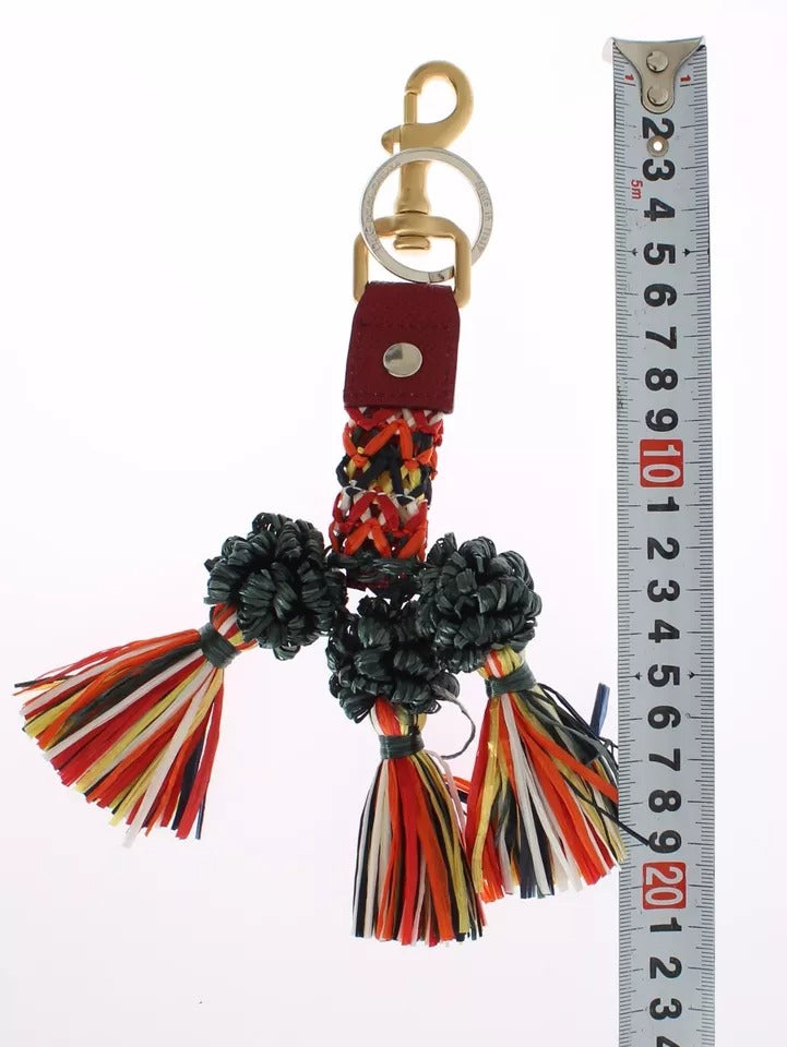 Dolce & Gabbana Multicolour Raffia & Leather Keychain – Made in Italy