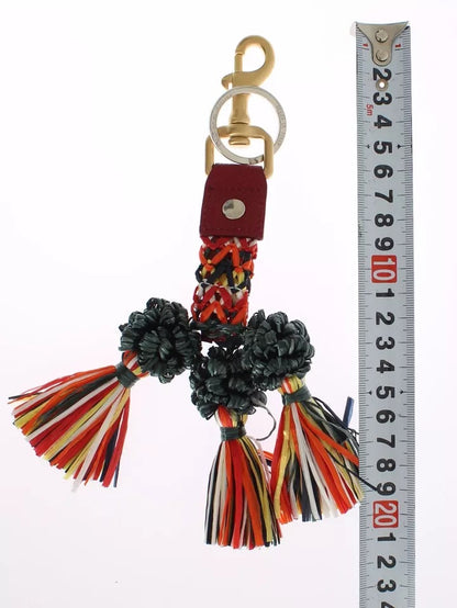 Dolce & Gabbana Multicolour Raffia & Leather Keychain – Made in Italy