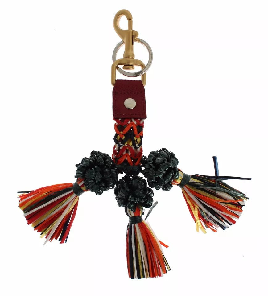 Dolce & Gabbana Multicolour Raffia & Leather Keychain – Made in Italy