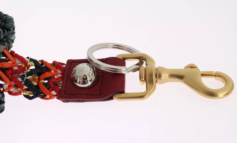 Dolce & Gabbana Multicolour Raffia & Leather Keychain – Made in Italy