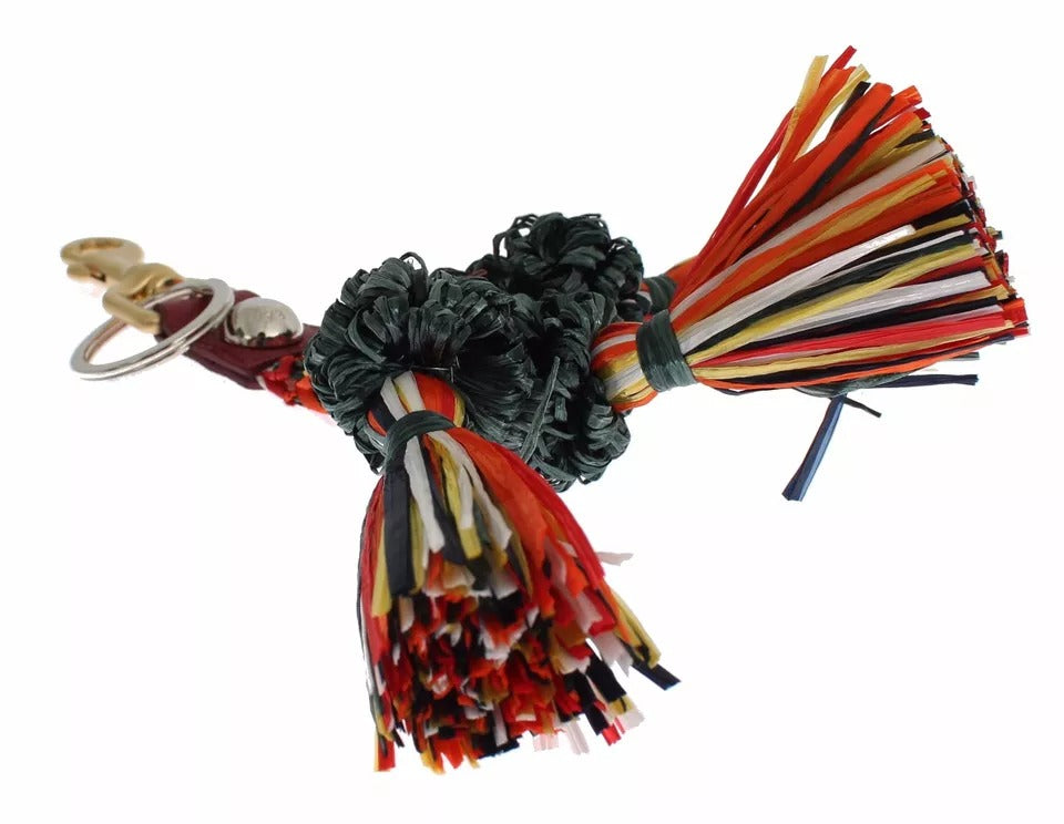 Dolce & Gabbana Multicolour Raffia & Leather Keychain – Made in Italy