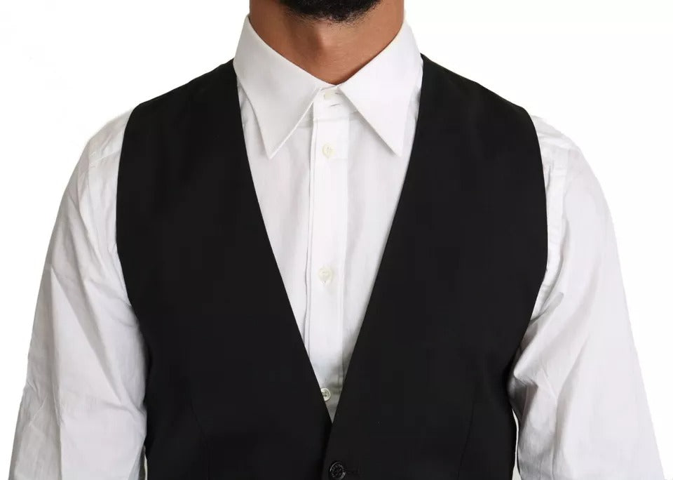 Dolce & Gabbana Staff Black Wool Logo Slim Fit Waistcoat Vest – Made in Italy